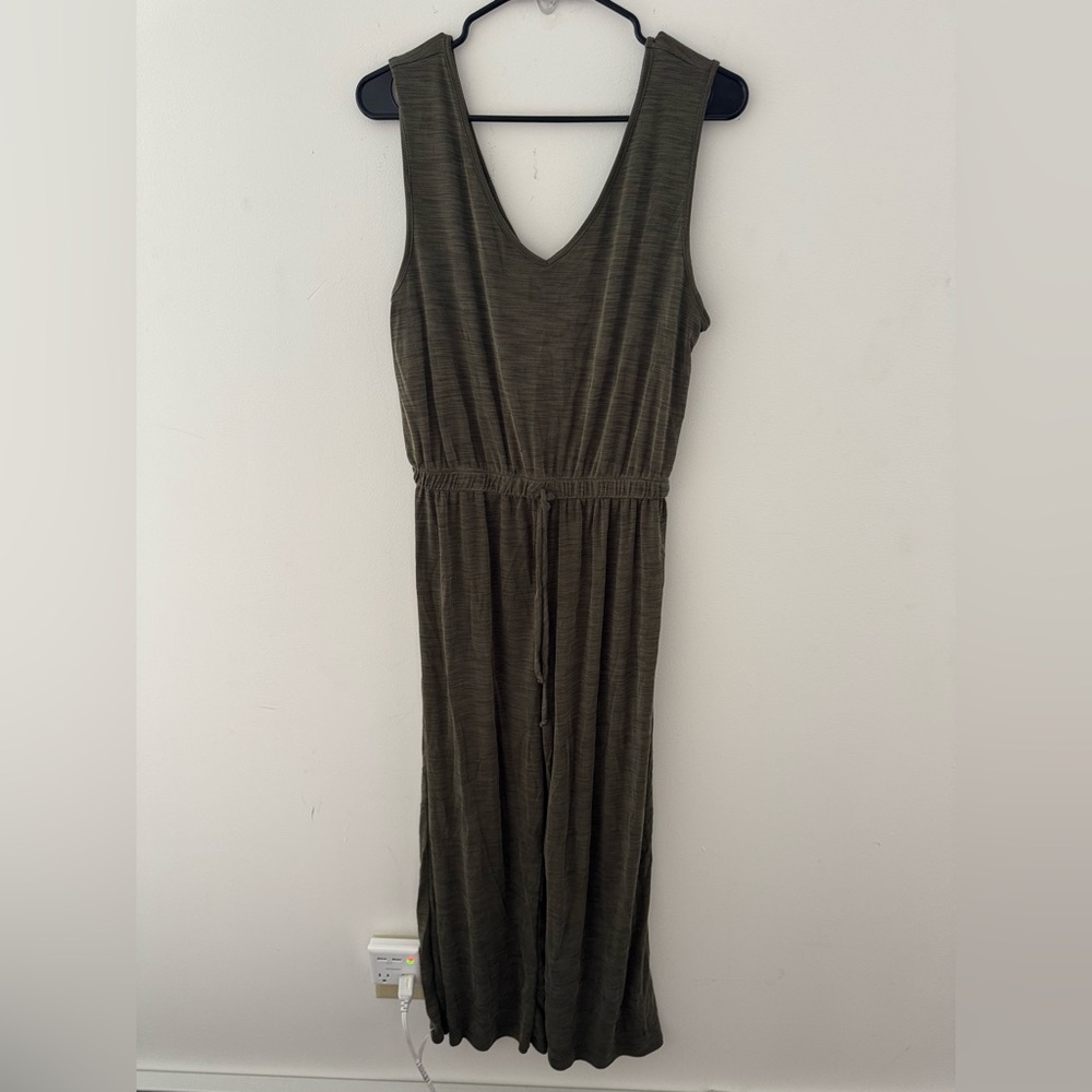 Nicole by Nicole Miller Olive Green V-Neck Jumpsuit